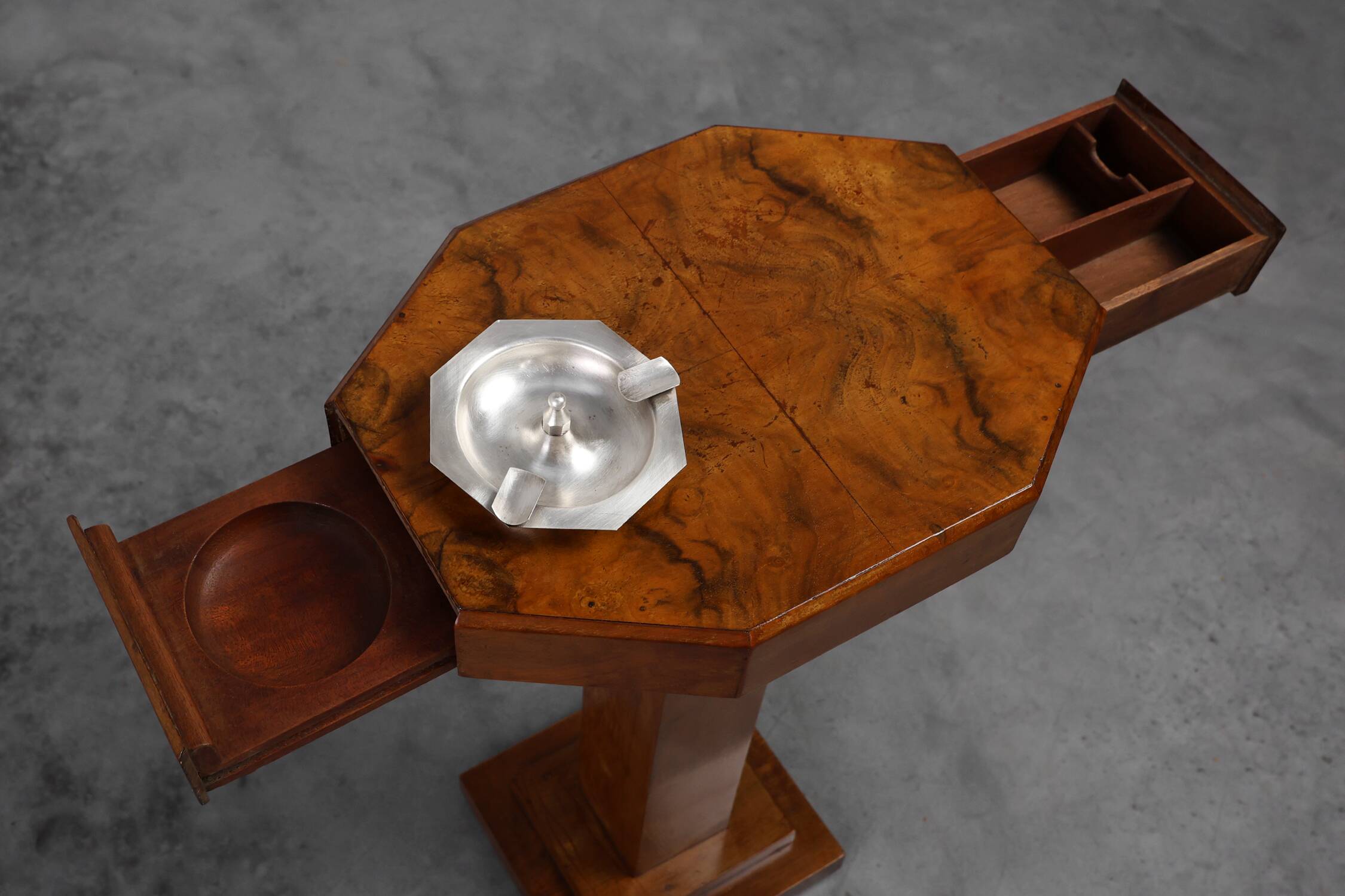 Art Deco Side Table with Drawers & Integrated Ashtray, France 1925
