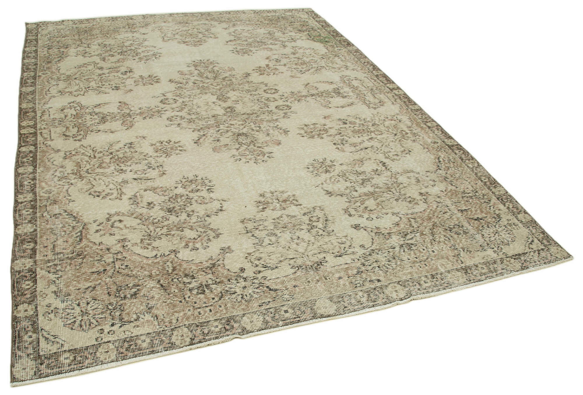 Handwoven antique anatolian beige carpet 205 cm x 286 cm