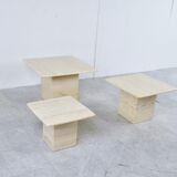Tables gigognes d’appoint en travertin vintage, années 1970