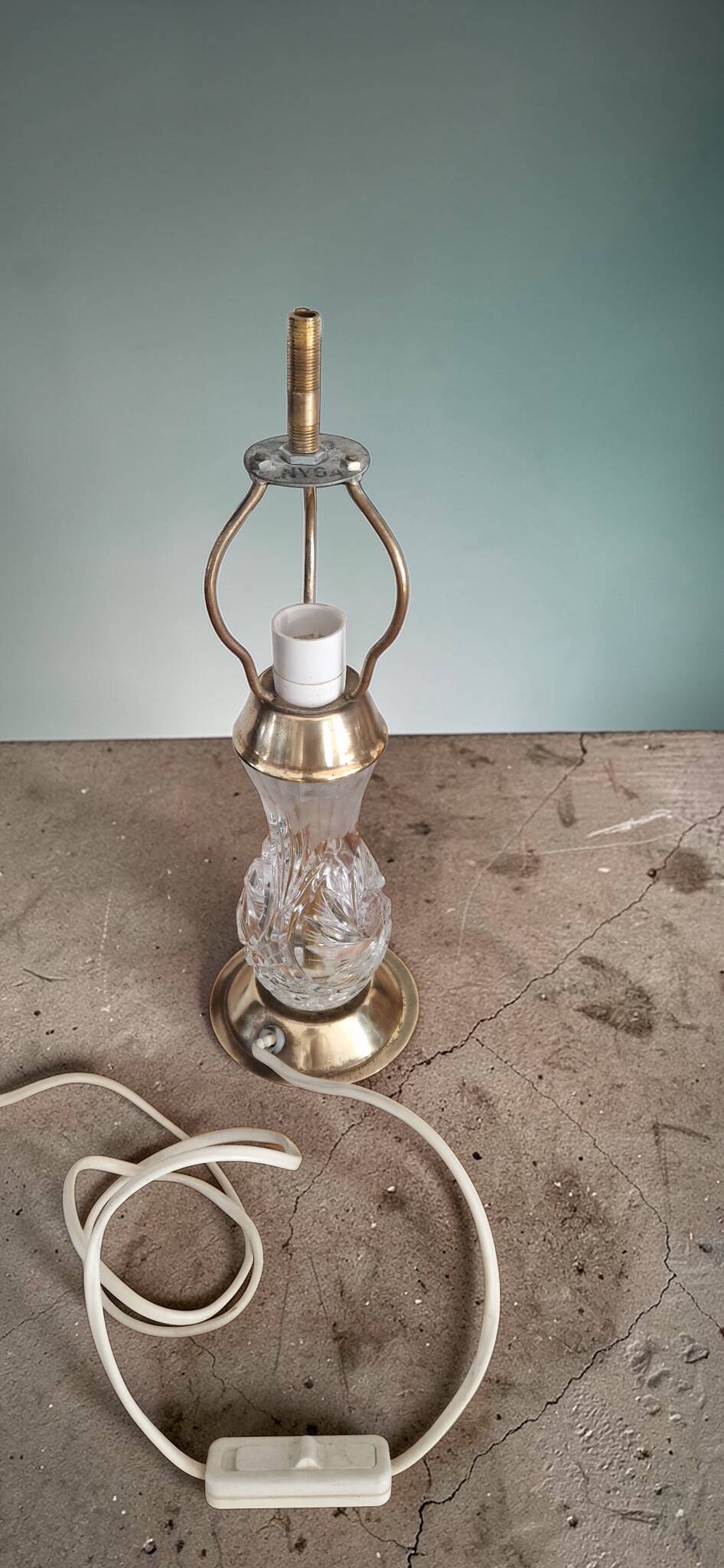 Pair of cut crystal and brass lamps - European production 1950