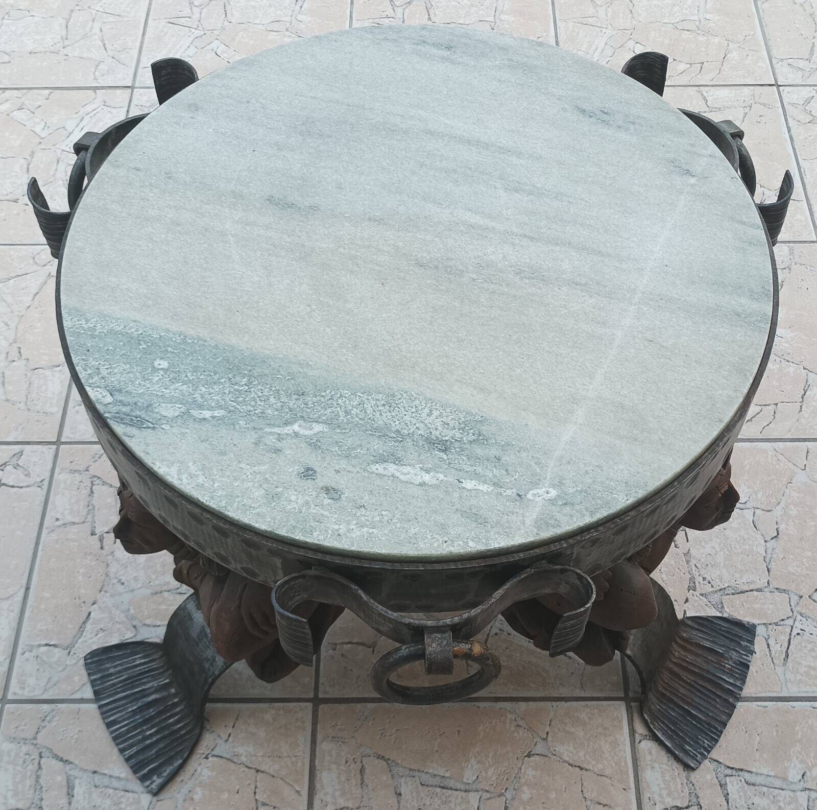 Jean-maurice rothschild (1902-1999) coffee table in wrought iron and marble
