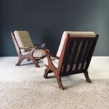 Rustic X Frame Lounge Chairs, Belgium, 1950s, Set of 2