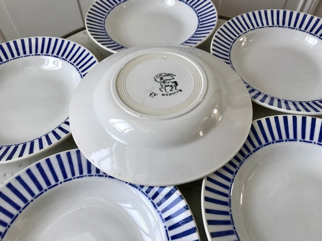 Lot of 6 hollow plates digoin sarreguemines model "monique" 30s