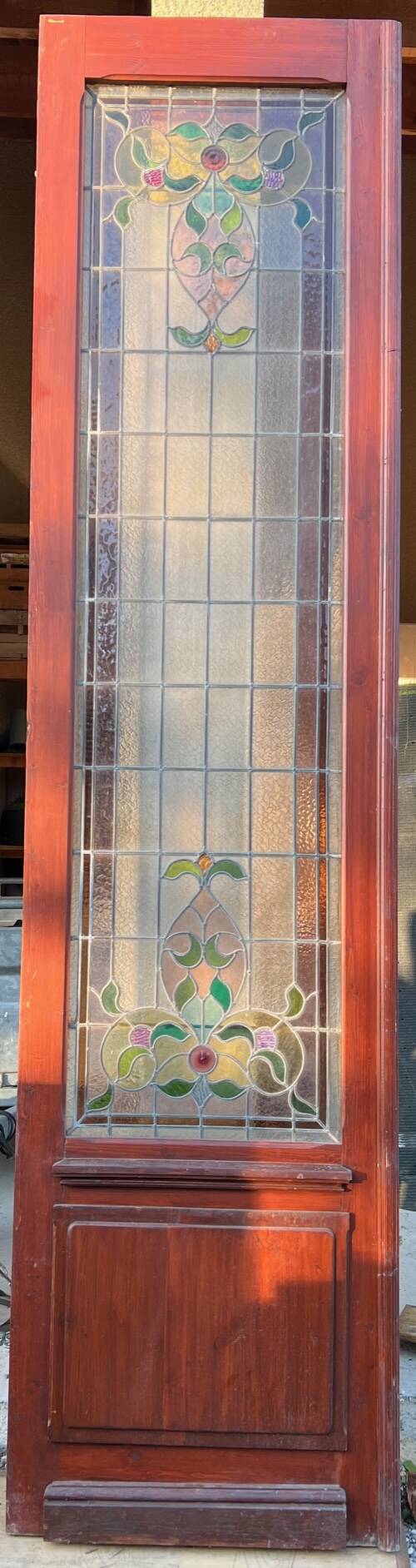 Portes de magasin fin XIXem, devanture de mercerie avec vitraux Art Nouveau