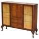 Vintage buffet display cabinet circa 1940 in flame mahogany and satinwood.