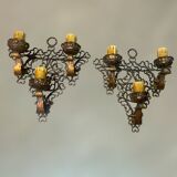 Pair of wrought iron sconces, 1980s