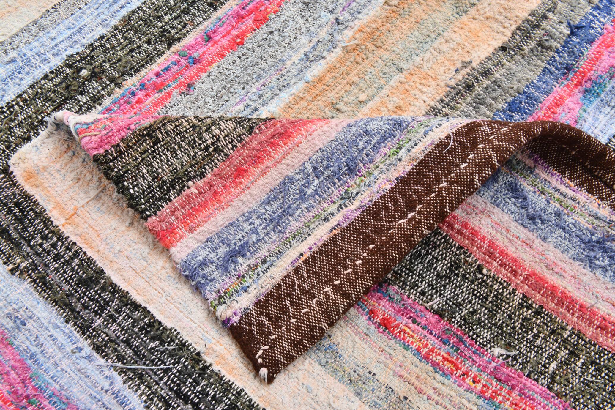 Multicolor Striped Modern Kilim Rug, 161x220Cm