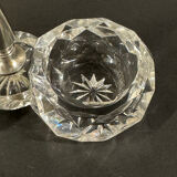 Salière double en cristal taillé signée Baccarat avec monture en métal