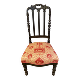 Fireplace or changing chair period 1900 in black lacquered wood and printed fabric
