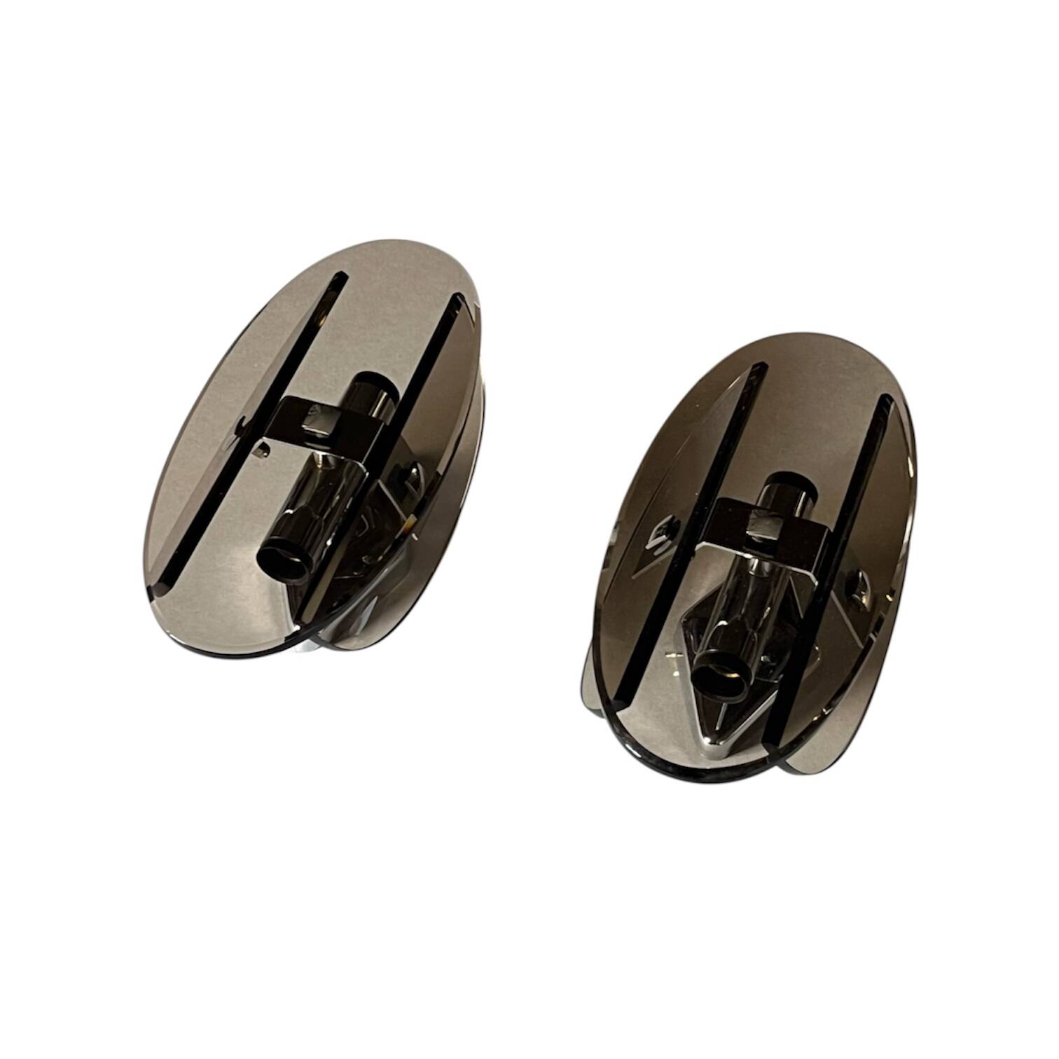 Pair of Veca wall sconces in smoked brown glass and chrome metal from the 1970s.