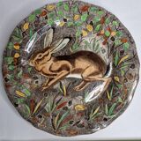 Plate in Gien earthenware, Rambouillet model, "hare" signed JB in the décor