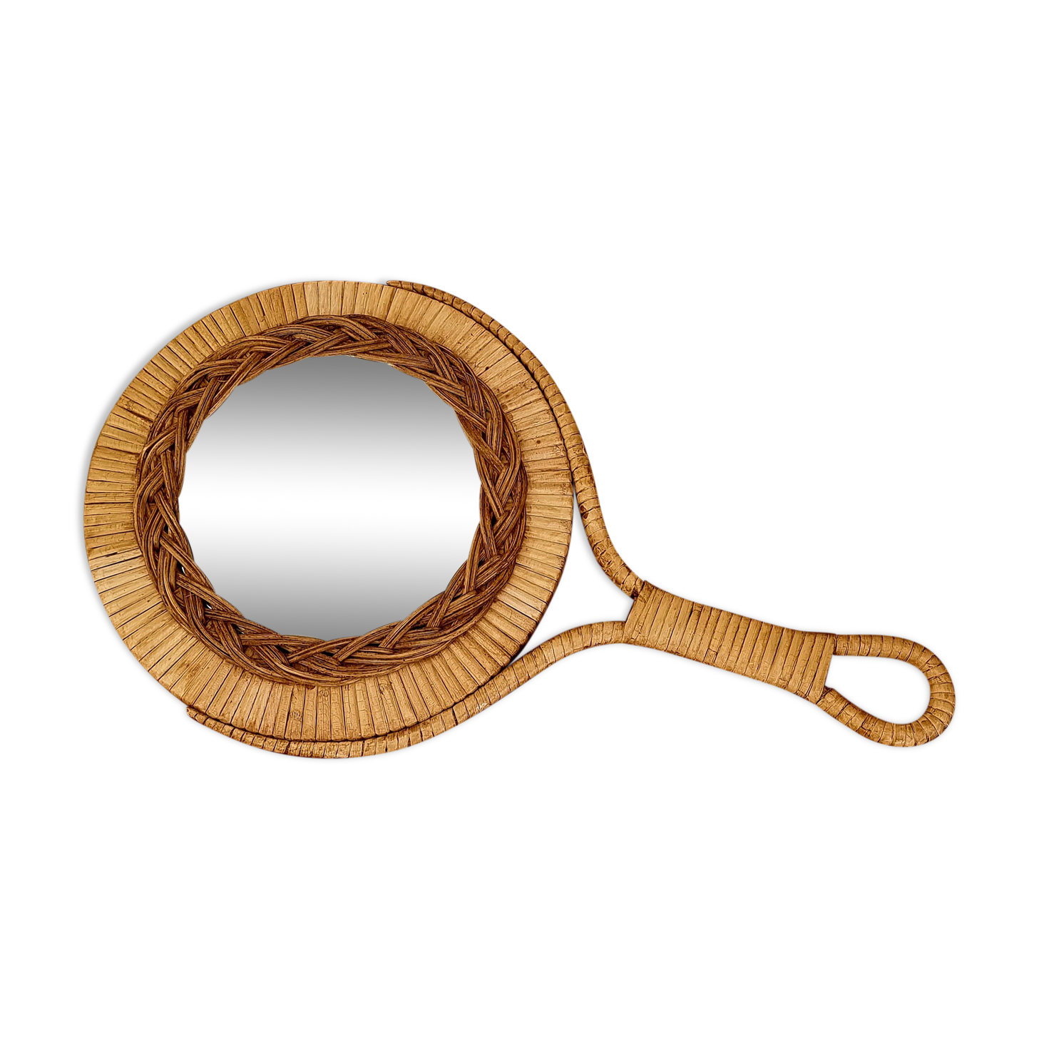 Vintage rattan hand mirror