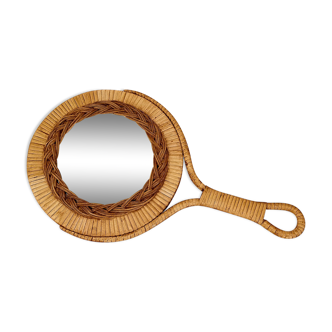Vintage rattan hand mirror