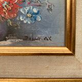 Pair of robert cox still life flowers oil painting canvas + golden wood frame