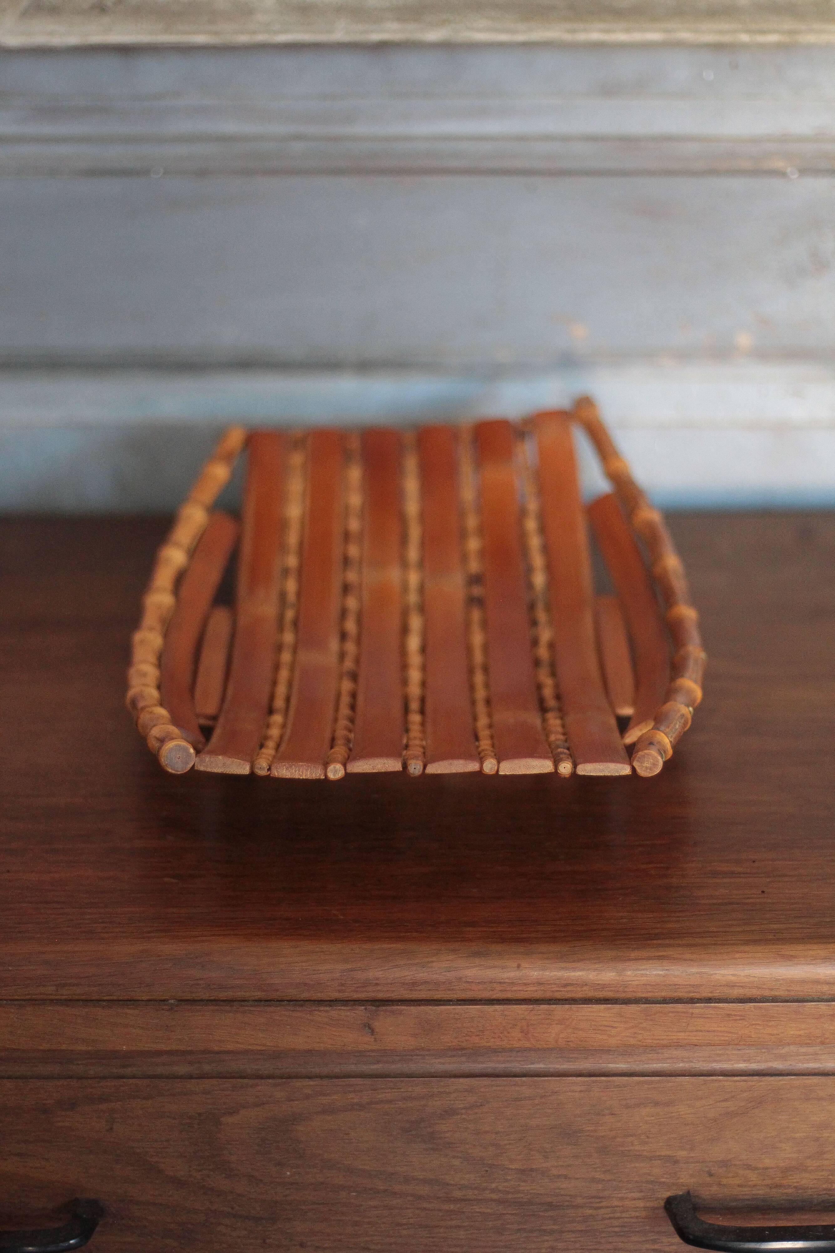 Vintage tray, bamboo, rectangular tray, fruit bowl, basket