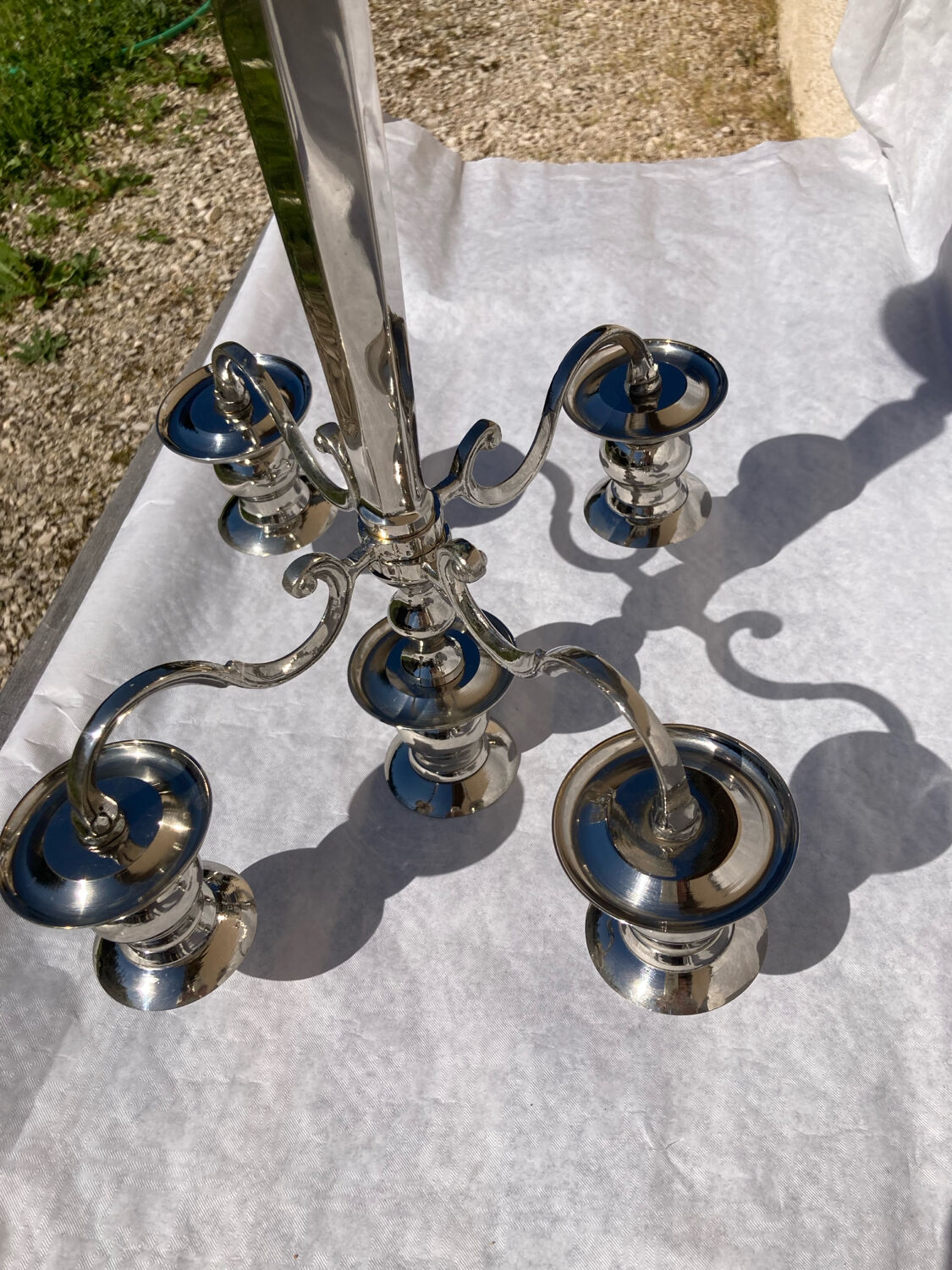 Silver-plated metal chandelier with 5 arms