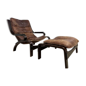 fauteuil vintage siège simple avec repose-pieds rétro club seat / fauteuil