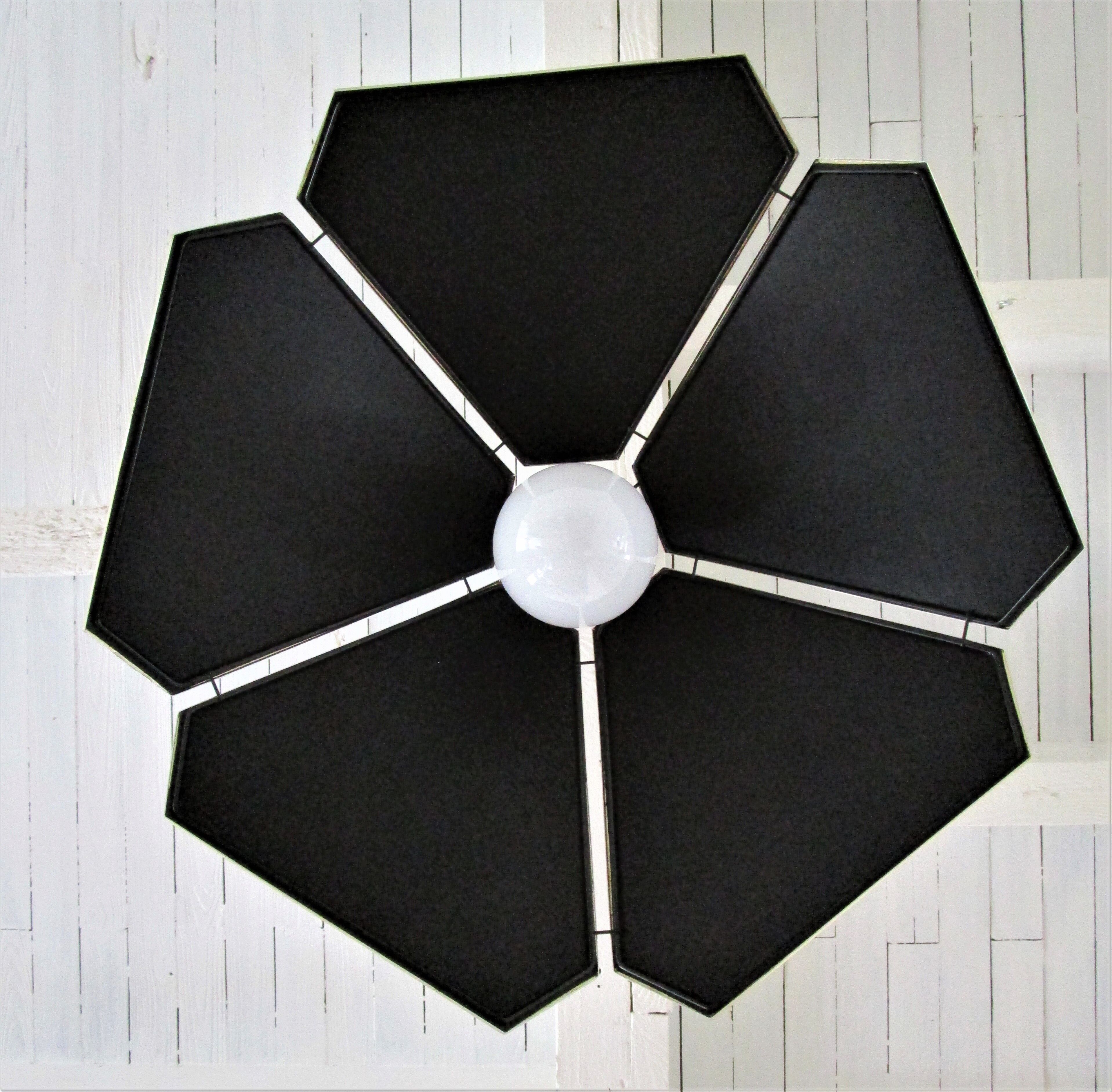 Black flower and gold hanging lamp, 80s