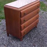 Commode en chêne pieds compas 4 tiroirs, 1950