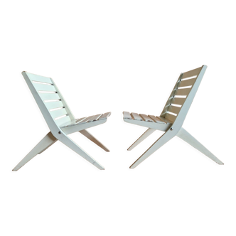 Set of 2 mid century folding scissor chairs, Netherlands 1950s