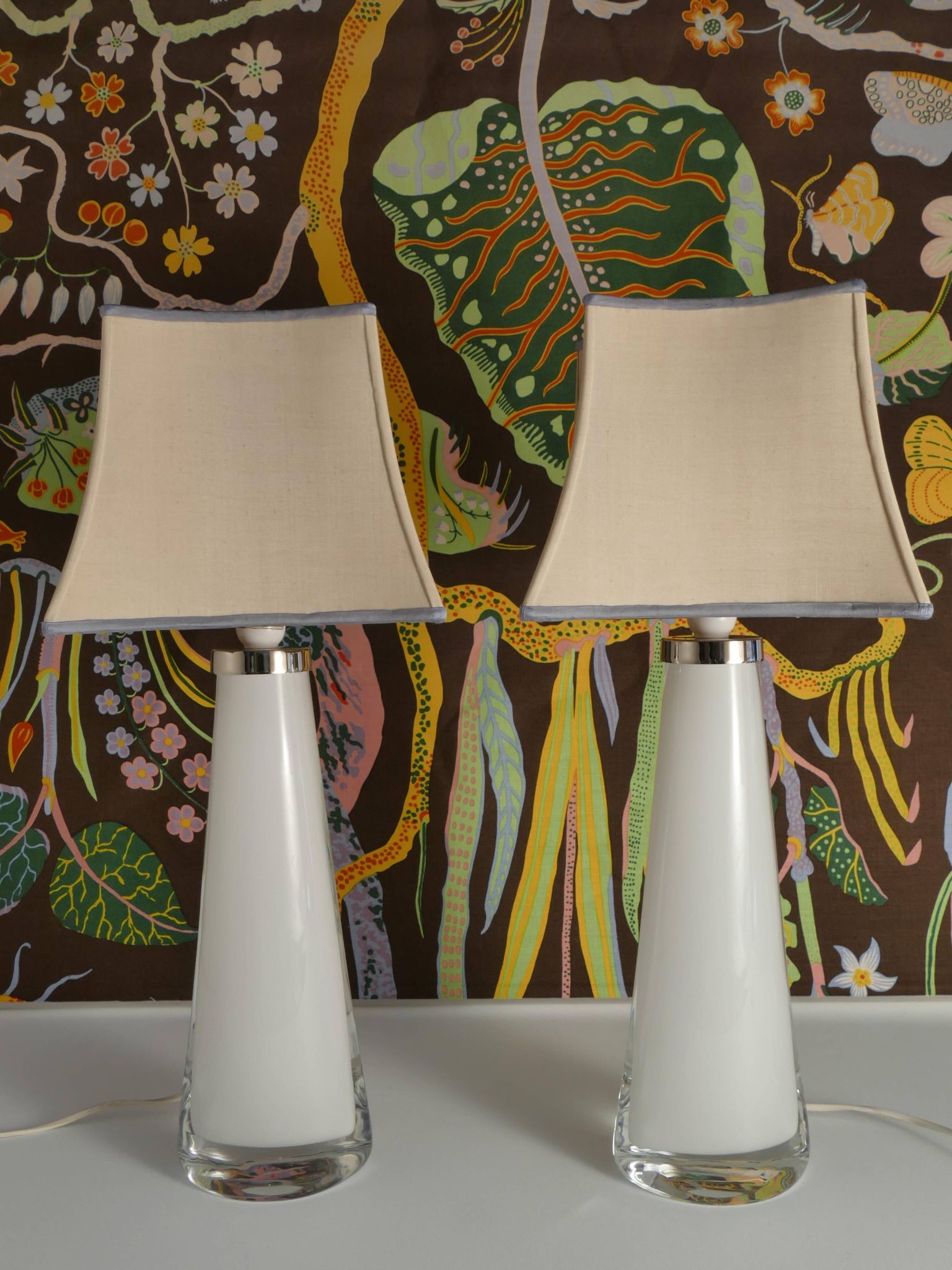 Large White Crystal Glass Table Lamps, Carl Fagerlund, Orrefors, 1960, Set of 2