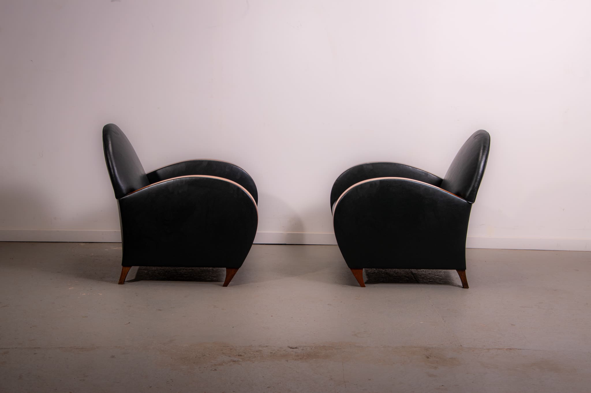 Pair of mid-century leather armchairs circa 1970 made in Belgium