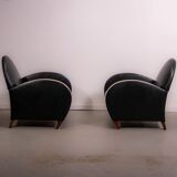 Pair of mid-century leather armchairs circa 1970 made in Belgium