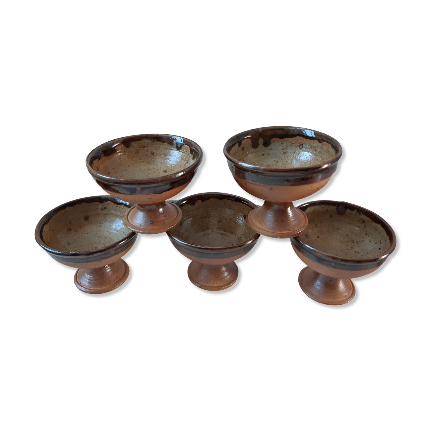 Set of 5 fruit cups / ice in stoneware artisanal pottery 70s