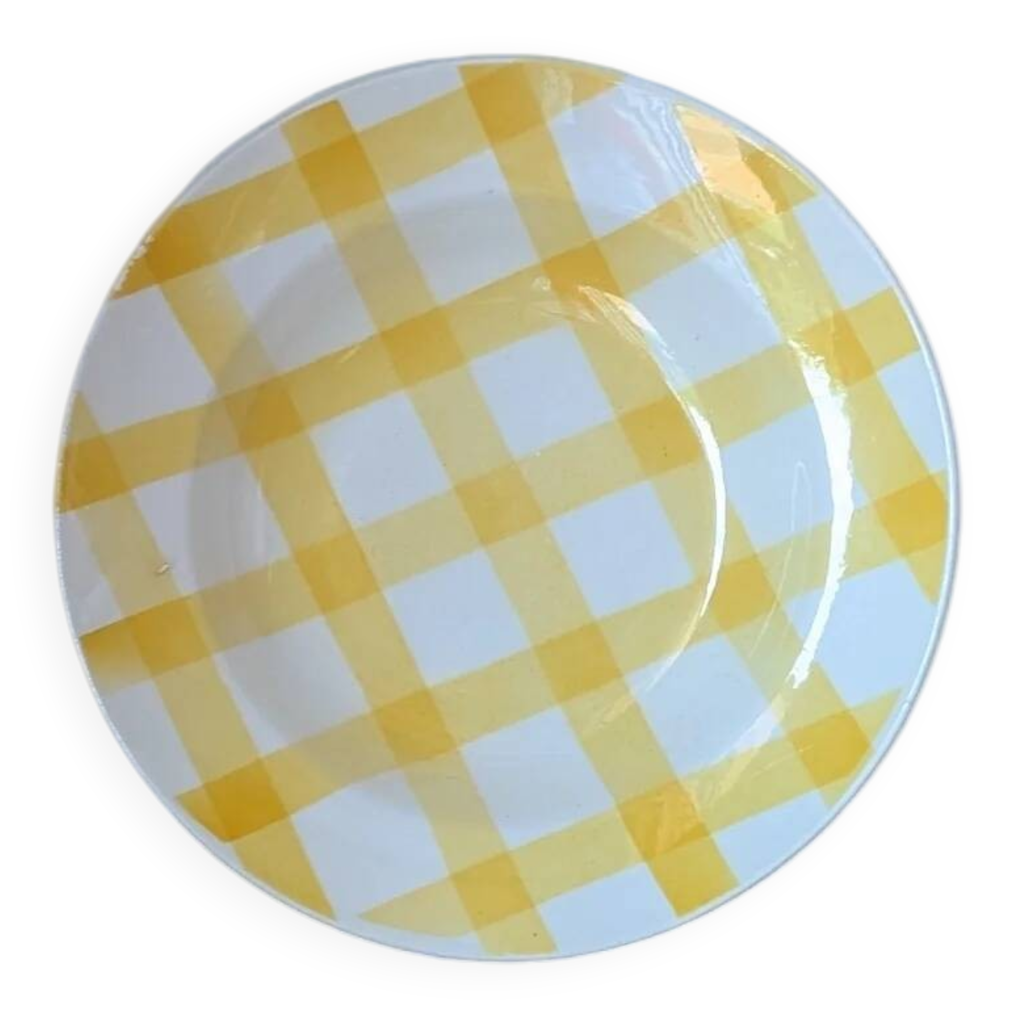 Set of 3 vintage yellow gingham pattern plates