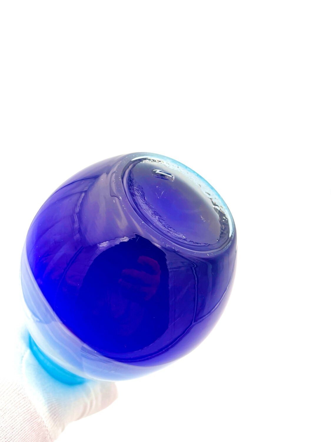 Sculptural Vase "Goccia" 43cm - Blown Murano Glass - Blue & Latte