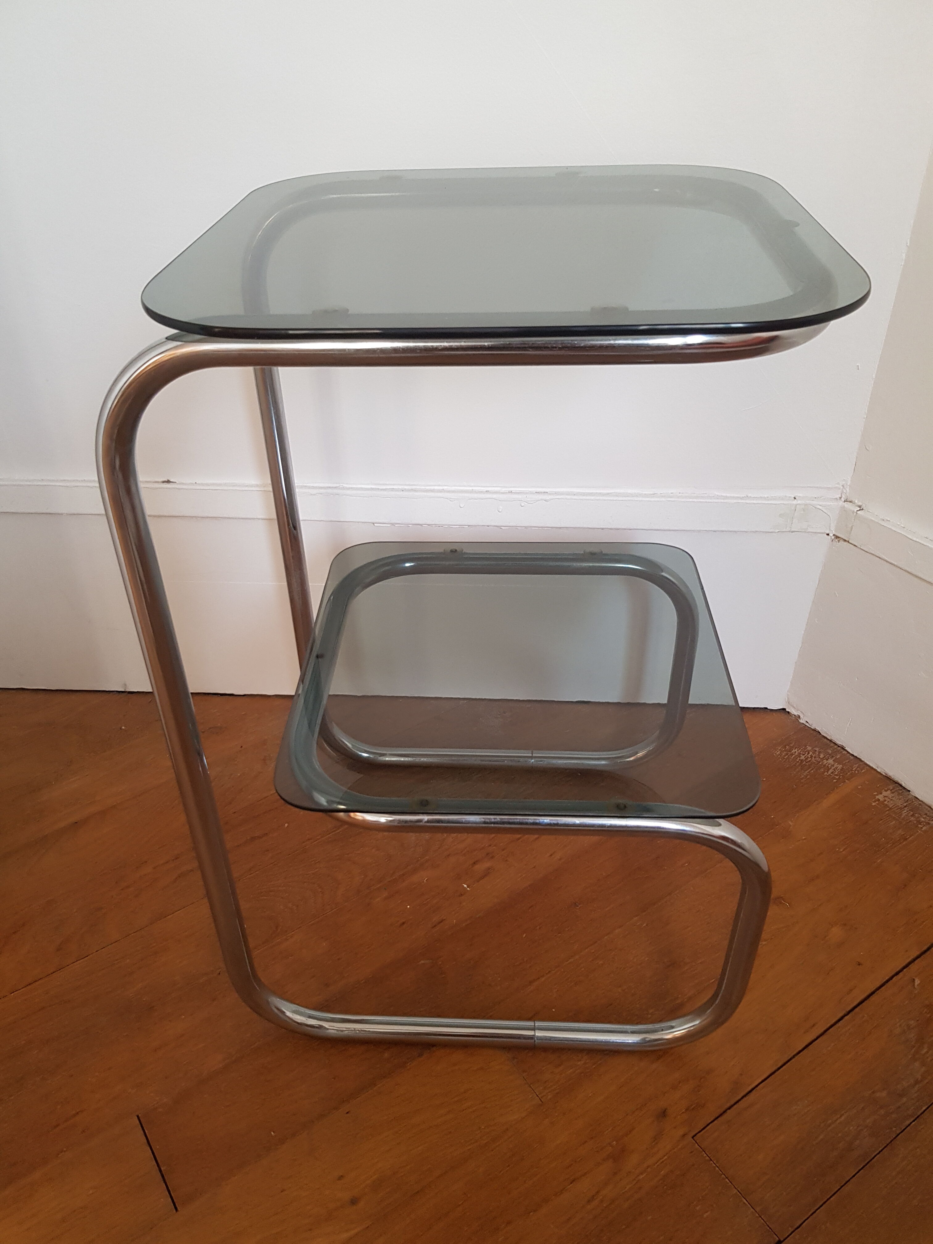 Metal console and smoked glass