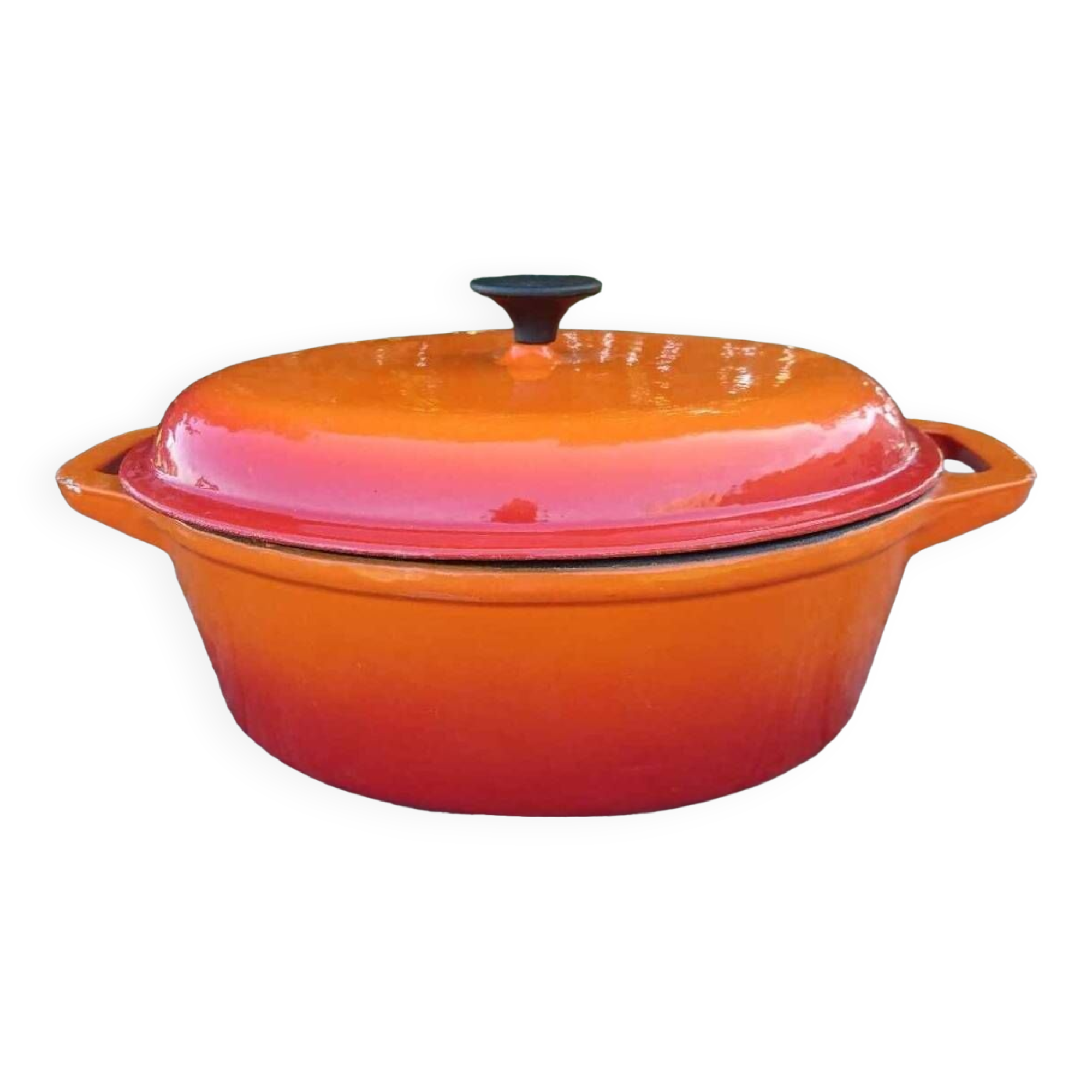 2 ⚜️ Ancienne Cocotte Caquelon en Fonte Émaillée Orange Le Creuset