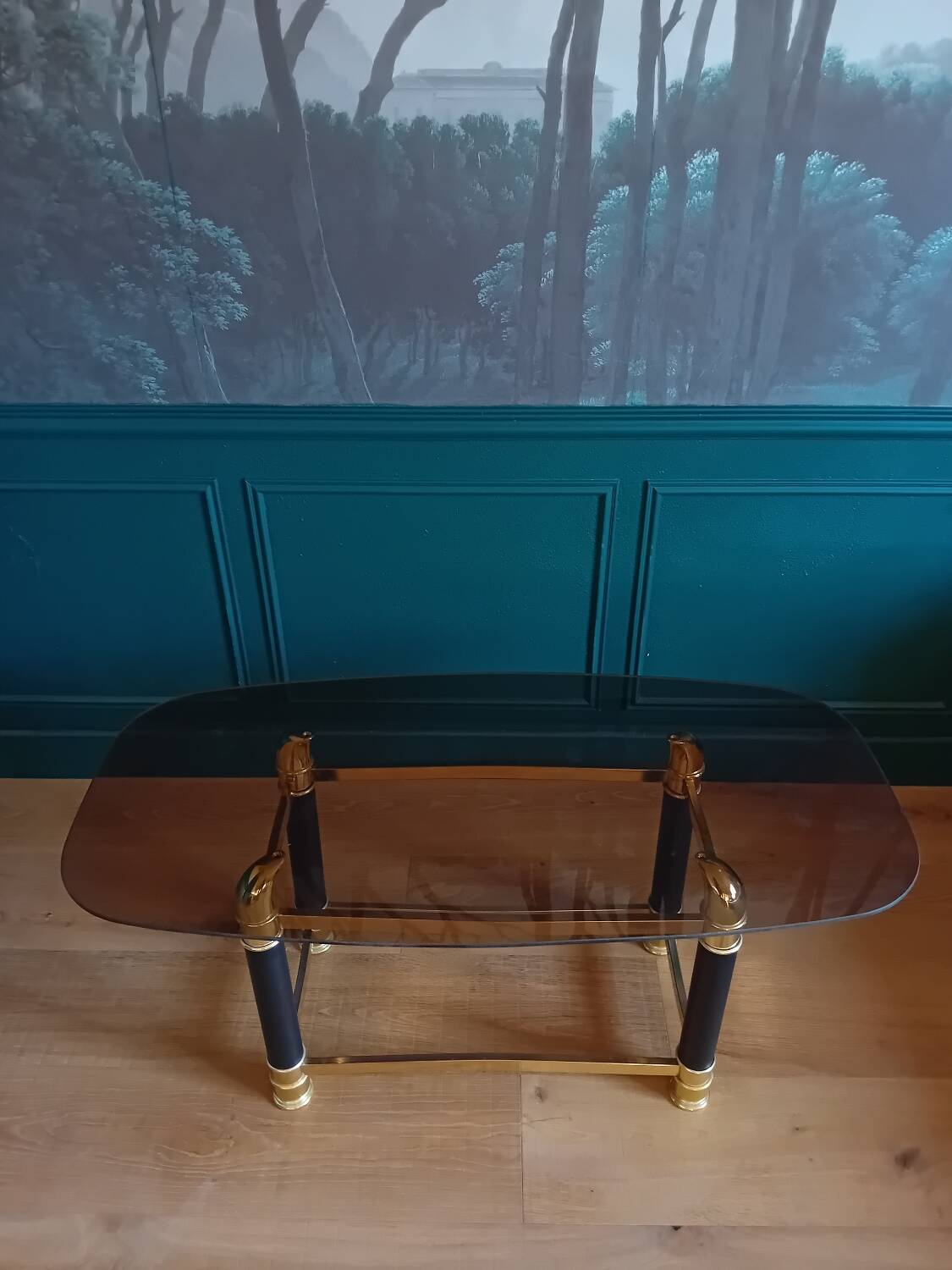 Glass and brass coffee table, 1970