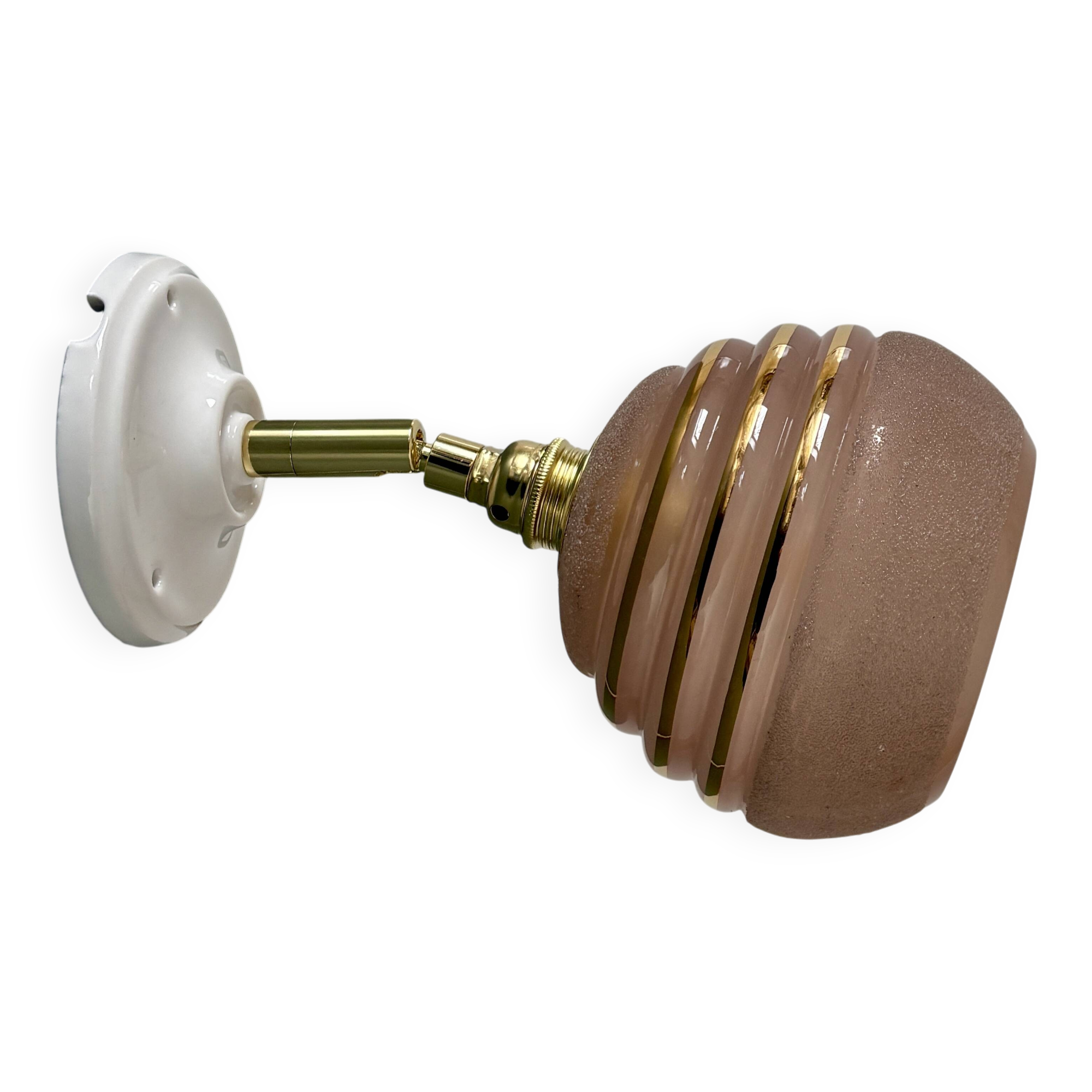 Vintage globe wall light in frosted pink and gold glass.