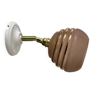 Vintage globe wall light in frosted pink and gold glass.