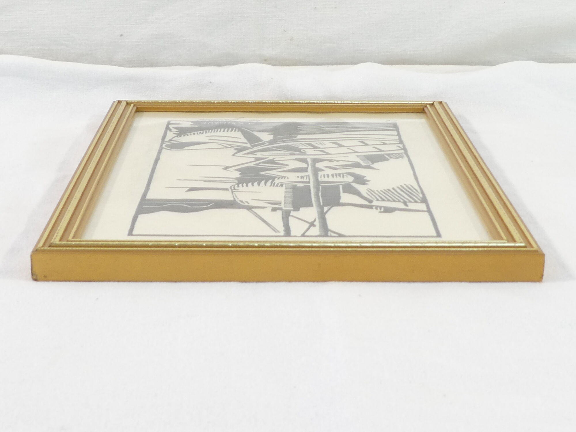 Lithograph print artist's proof signed Mr.Grimaud boat at dock