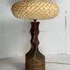 Large brutalist table lamp with rattan shade, Dutch ca 1960s ( 76 cm )