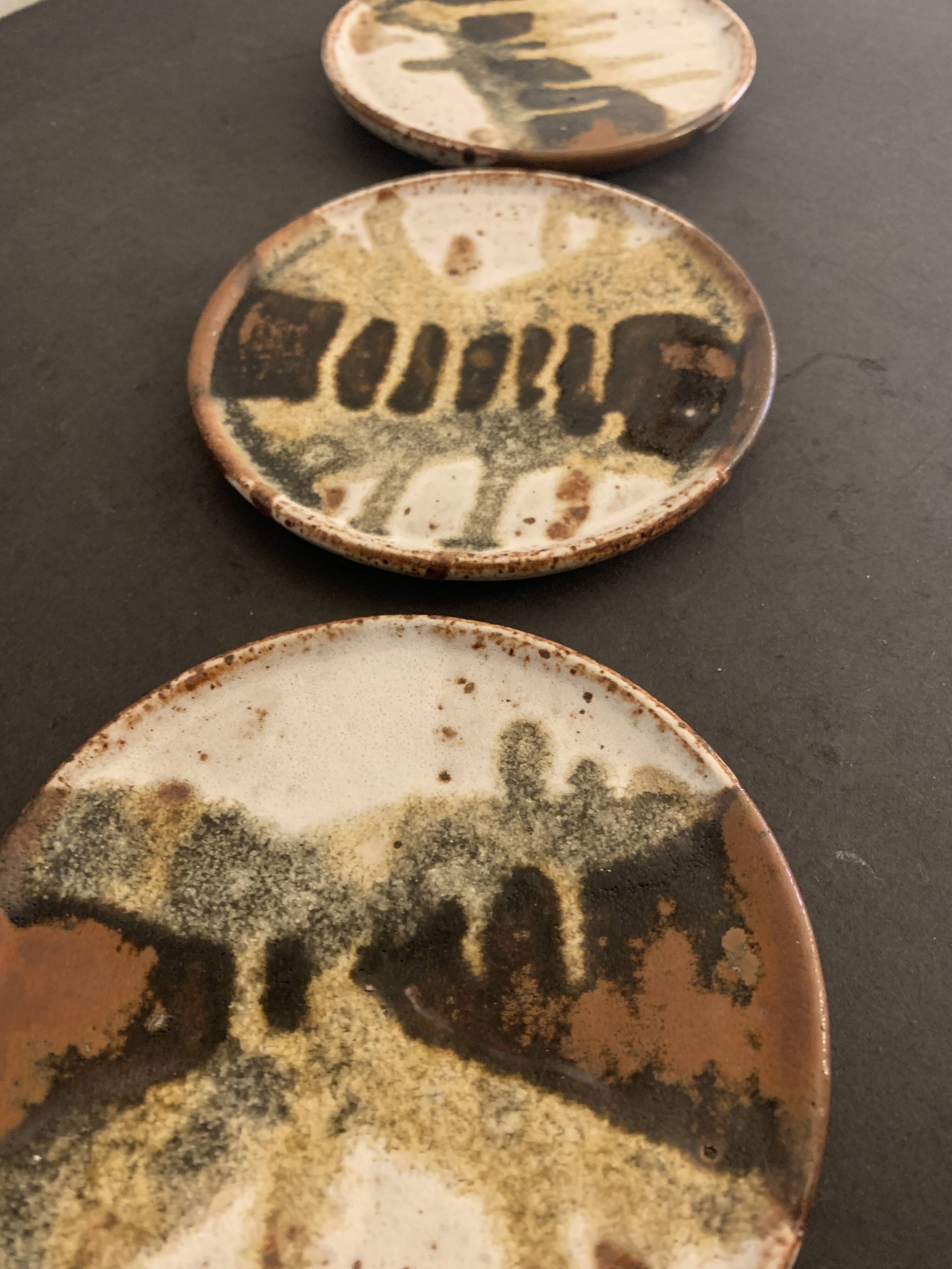 Set of 3 Danish Waldorff cups and 3 saucers in glazed stoneware