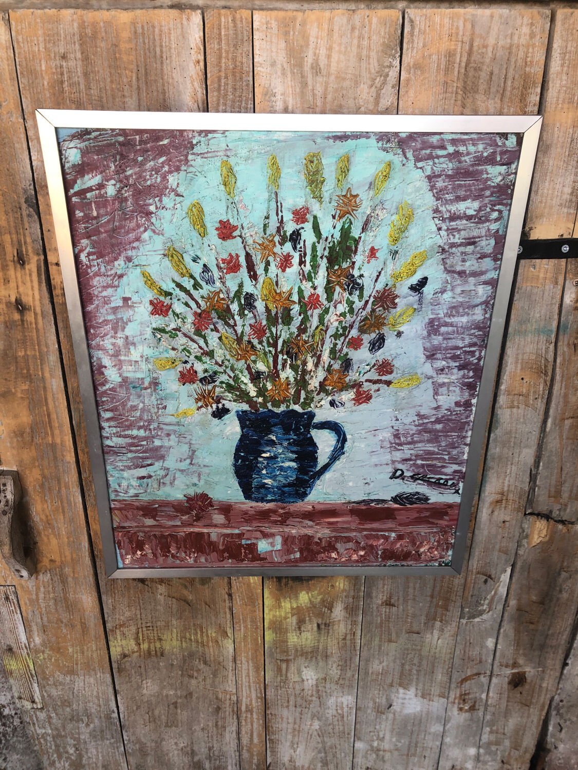 Oil painting on canvas d cherou vase of flowers