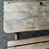 Old double school desk with built-in bench