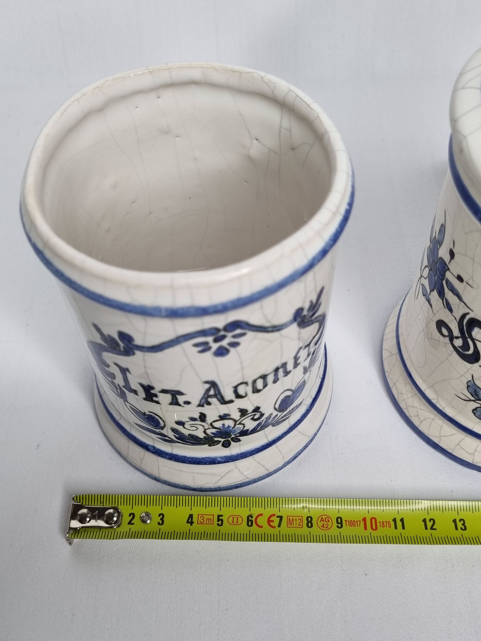 Pair of antique apothecary pots in glazed ceramic, Tuilerie Normande de Bavent