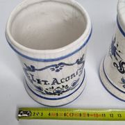 Pair of antique apothecary pots in glazed ceramic, Tuilerie Normande de Bavent
