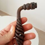 Twisted door handle in solid wrought iron, antique.