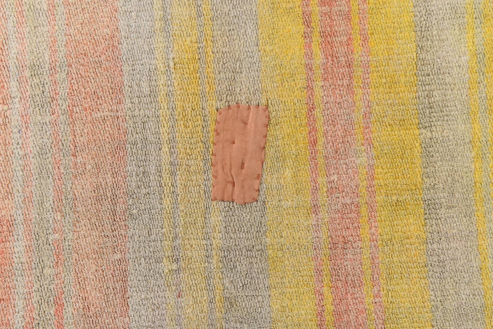 5x7 Pink & Yellow Striped Vintage Kilim Rug, 147x229Cm