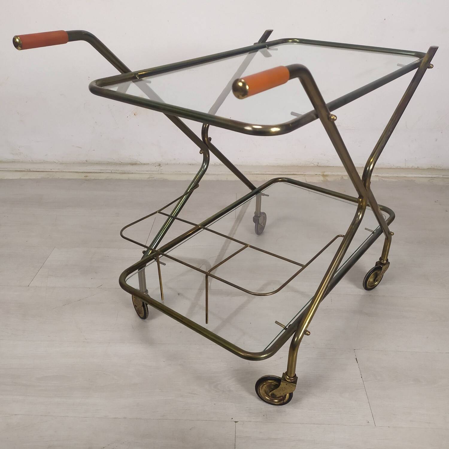 Vintage brass rolling cart