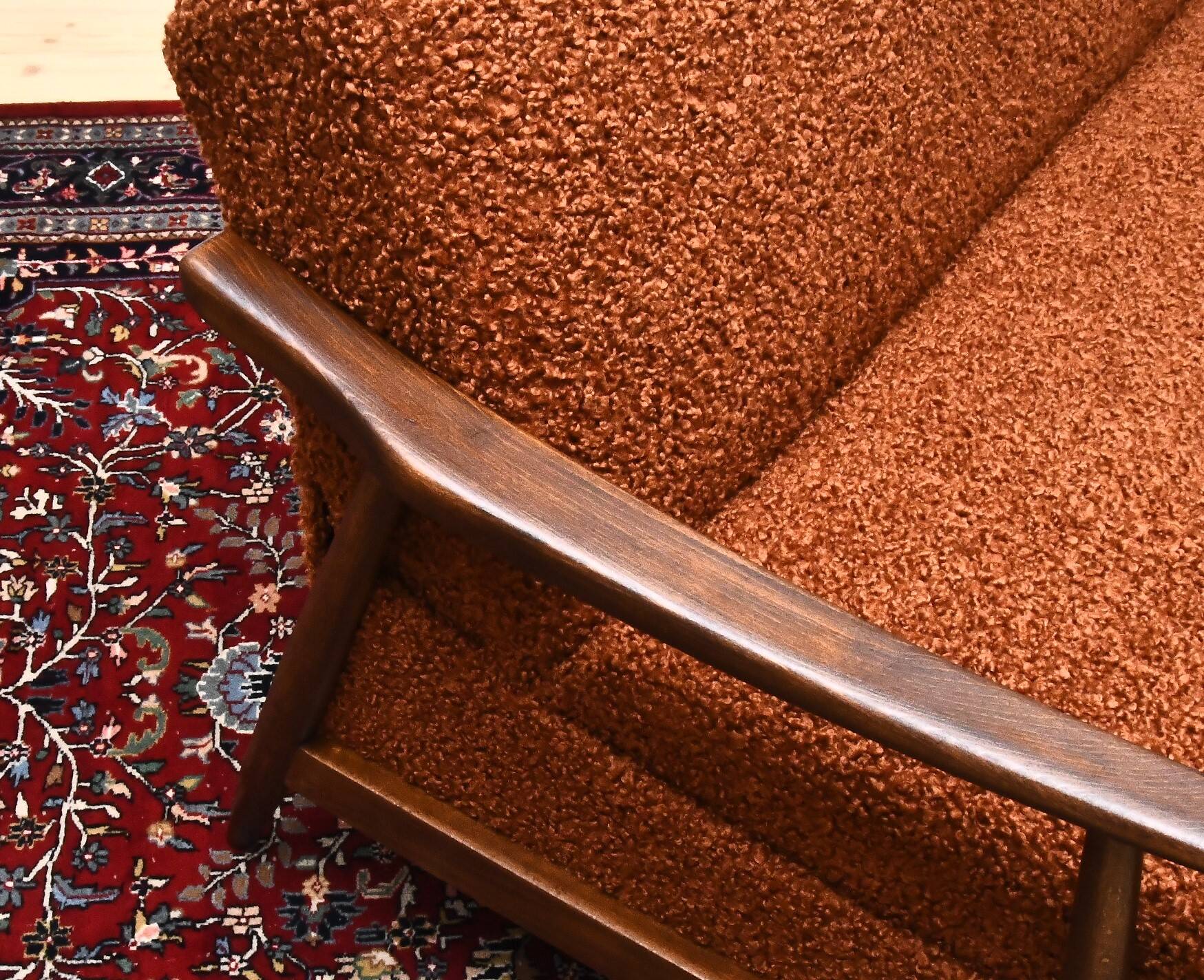 Scandinavian-style folding sofa in brown boucle fabric, 1960s