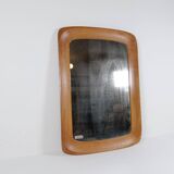 Mid-century modern sculptural wall mirror, oak, crystal glass, Glas & Trä, 1960s