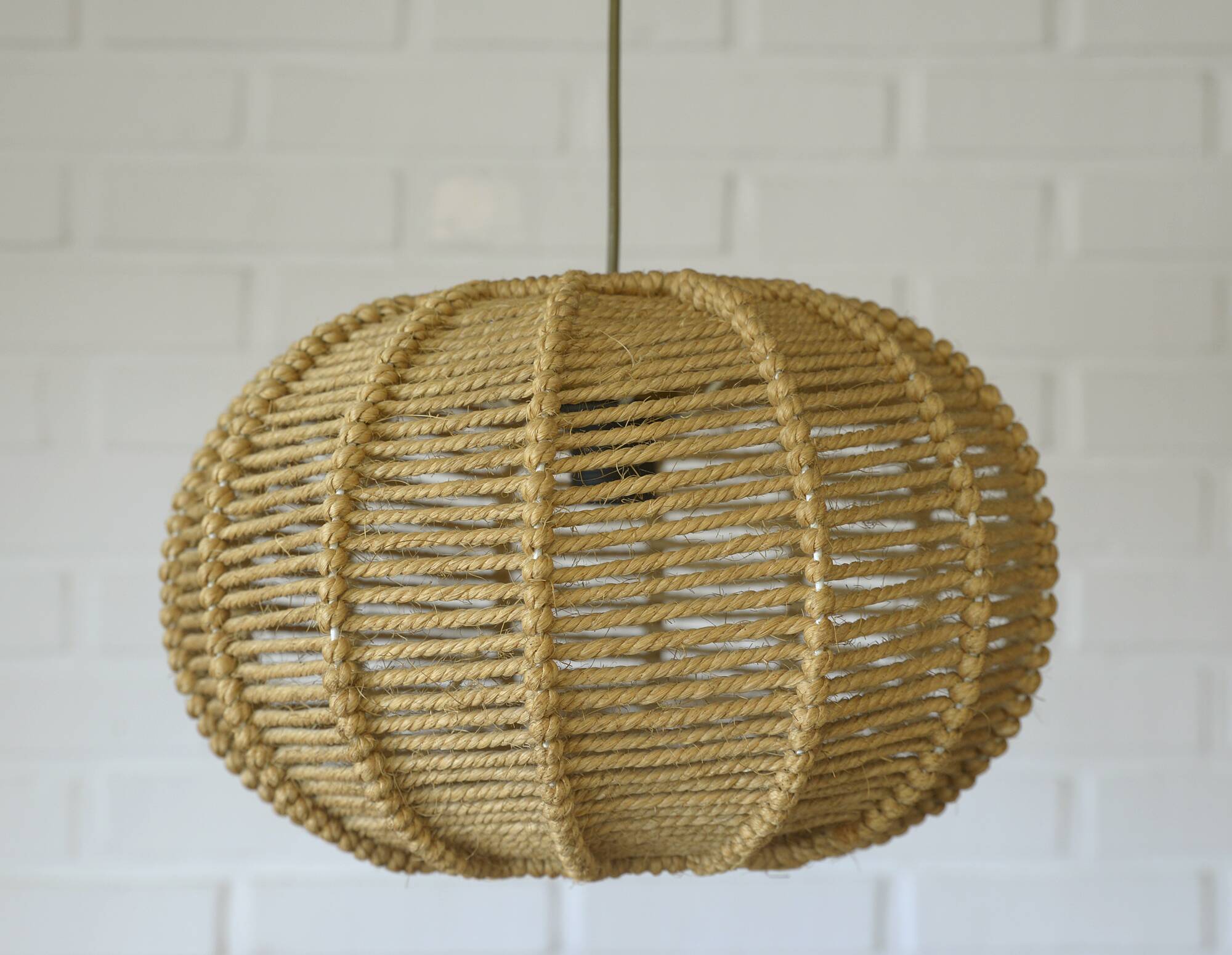 Vintage Rope Pendant Lamp / Handmade Rustic Chandelier/ Hanging Light 1970