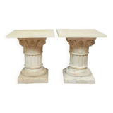 Pair of plaster imitation stone pedestal columns, 20th century