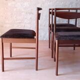 4 Mcintosh teak and velvet fabric chairs vintage 1960